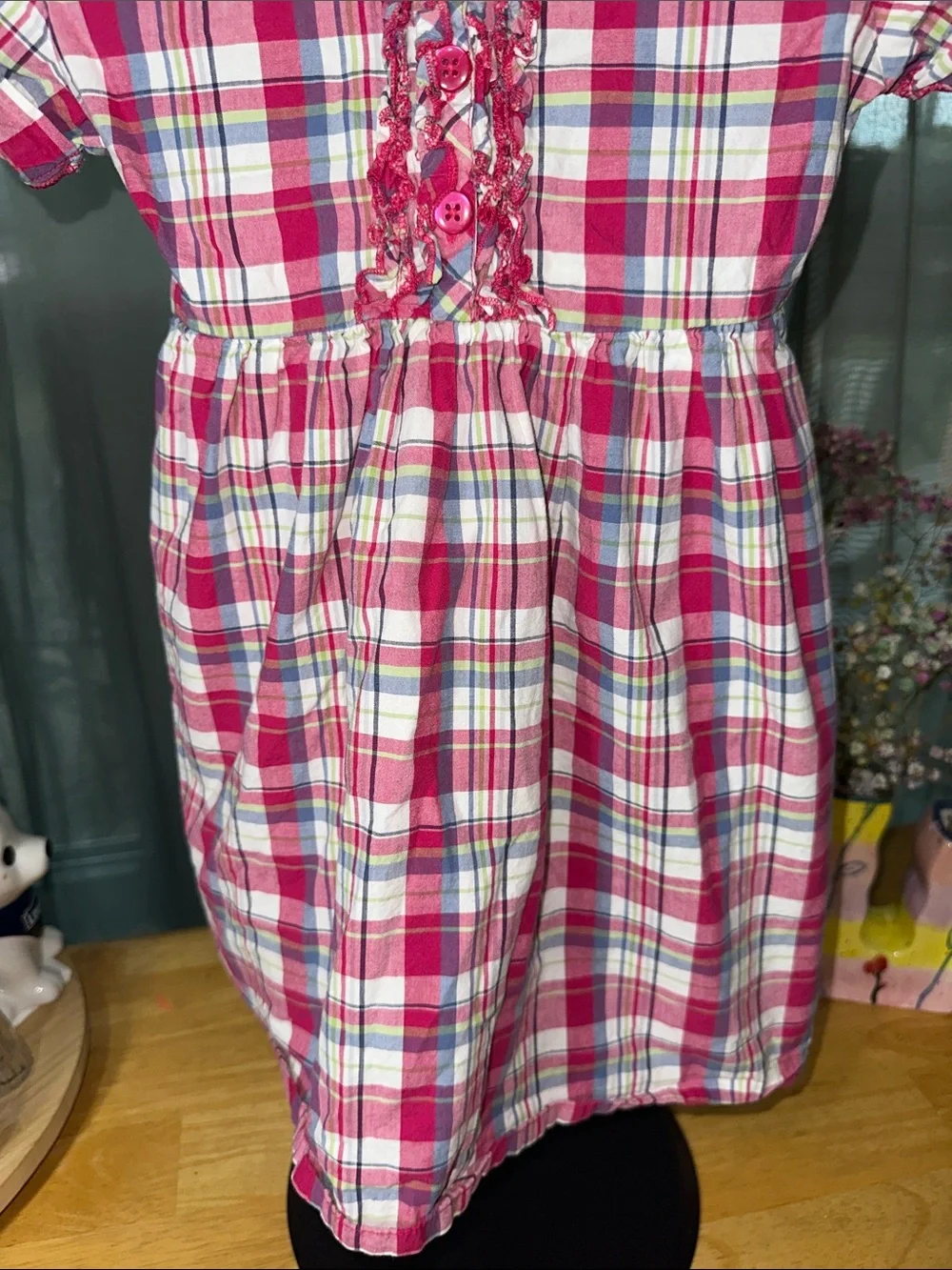 Crazy 8 Girls Pink Plaid Ruffle-Front Short Sleeve Dress